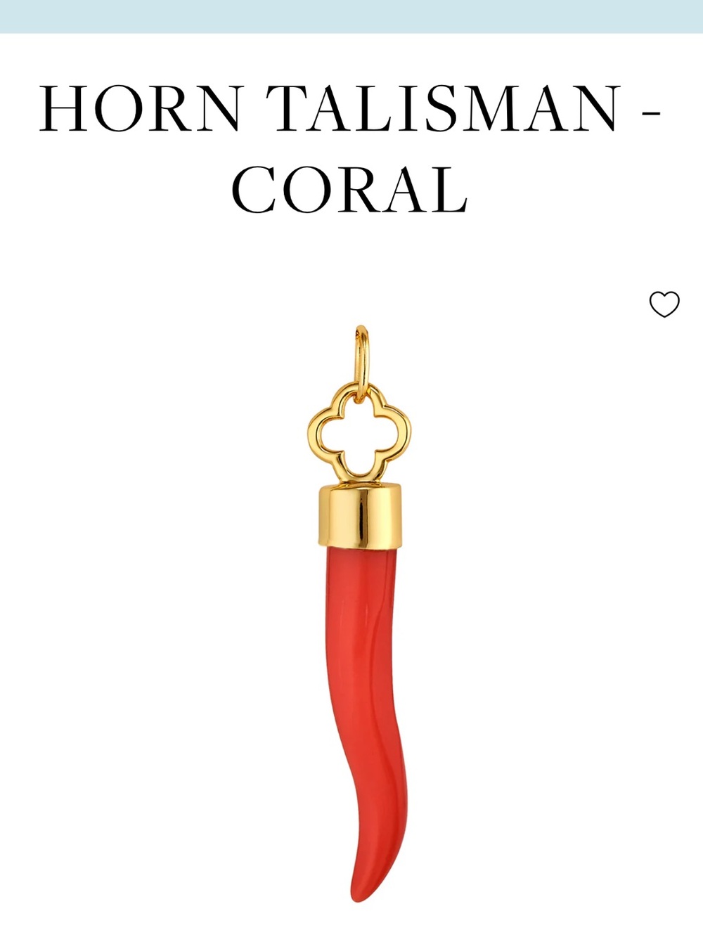 Red Coral Horn Pendant with Gold Cap